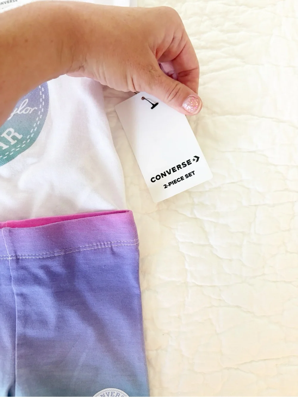 Converse Kids White Tee with Purple-Teal Ombre Shorts